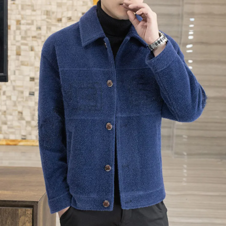 Herren Fleecejacke mit Knöpfen - Stilvolle Wintermode-Blau-S-Luzern Mode