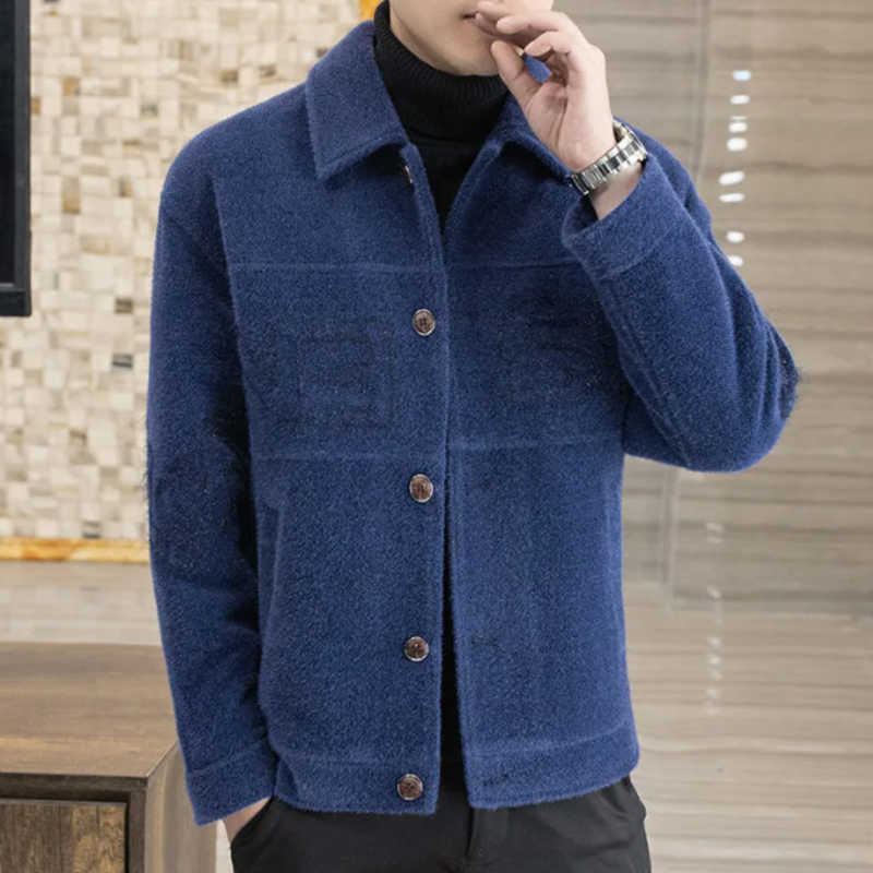 Herren Fleecejacke mit Knöpfen - Stilvolle Wintermode-Blau-S-Luzern Mode