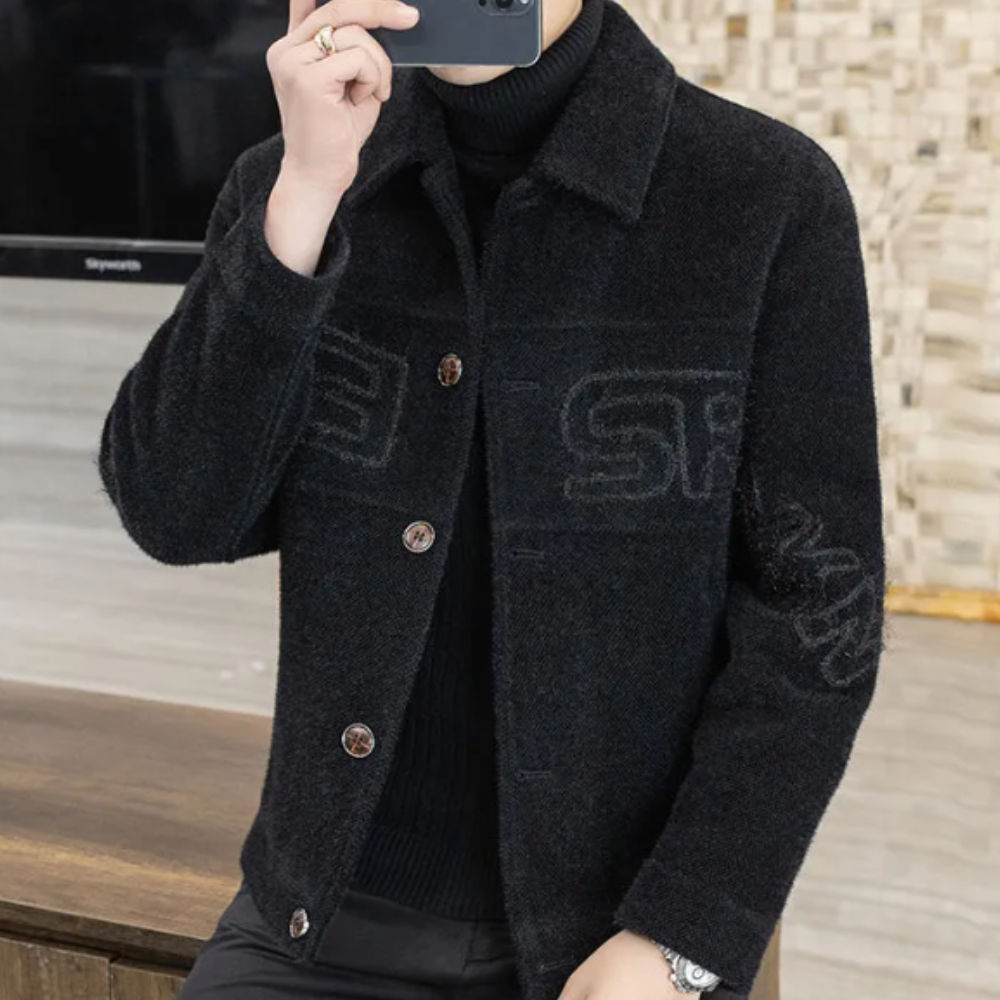 Herren Fleecejacke mit Knöpfen - Stilvolle Wintermode-Schwarz-S-Luzern Mode