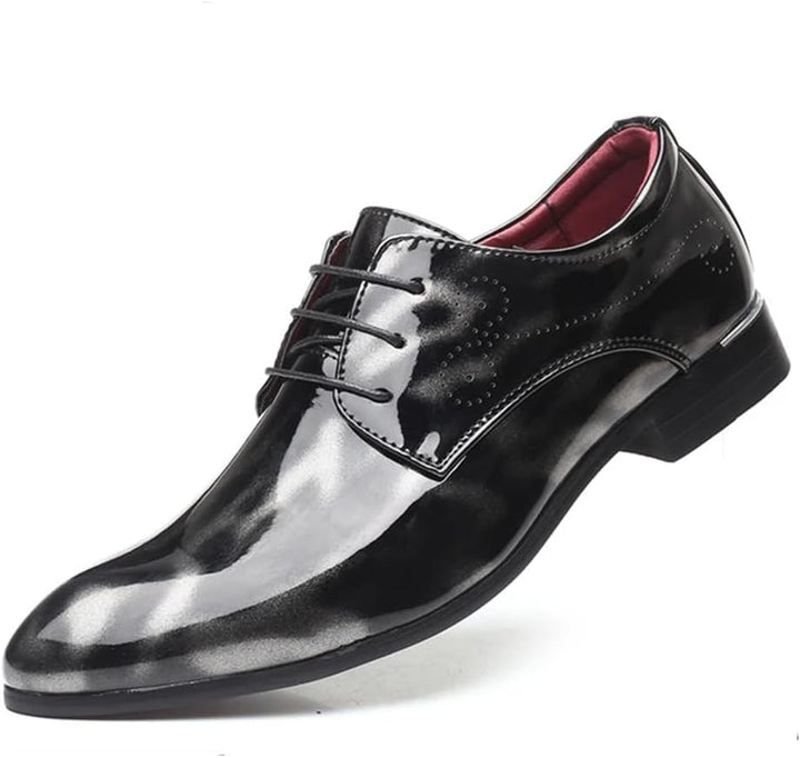 Herren Lackleder Business Schuhe - Elegante Schnürschuhe-Grau-38-Luzern Mode