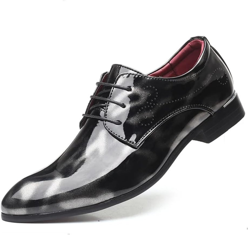 Herren Lackleder Business Schuhe - Elegante Schnürschuhe-Grau-38-Luzern Mode