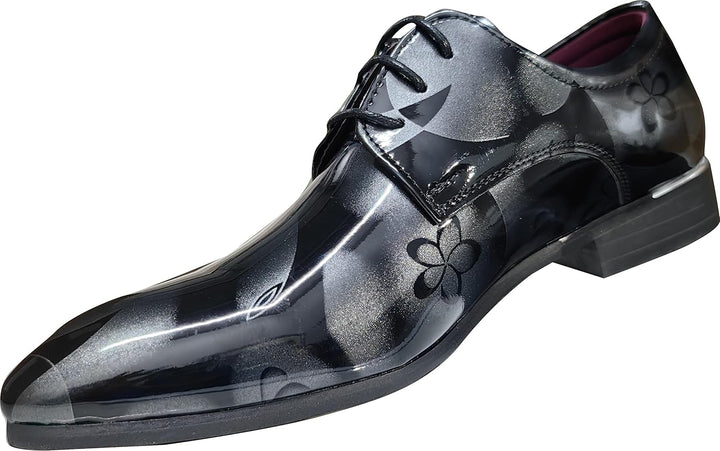 Herren Lackleder Business Schuhe - Elegante Schnürschuhe-Grau mit Blumenmuster-38-Luzern Mode