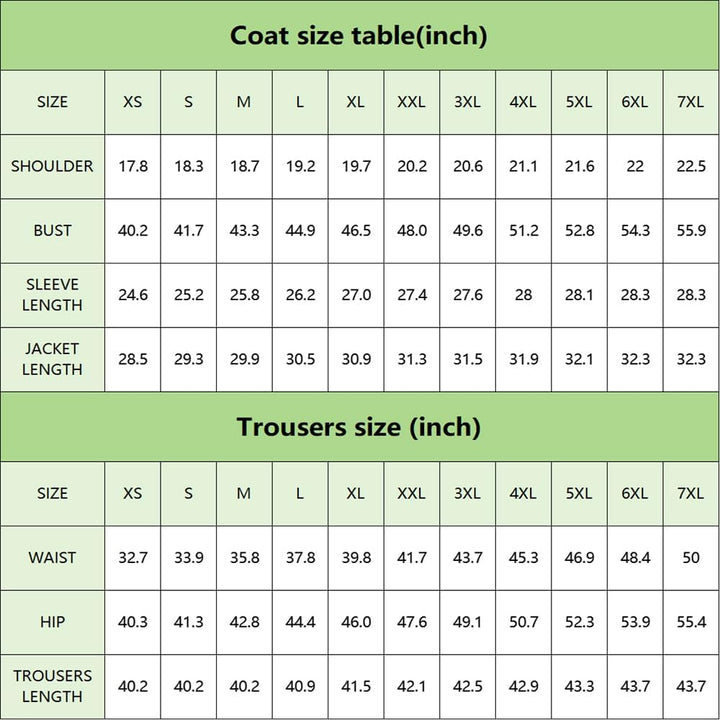 Herren Anzug Größentabelle - Maßtabelle für Jacke & Hose-Luzern Mode
