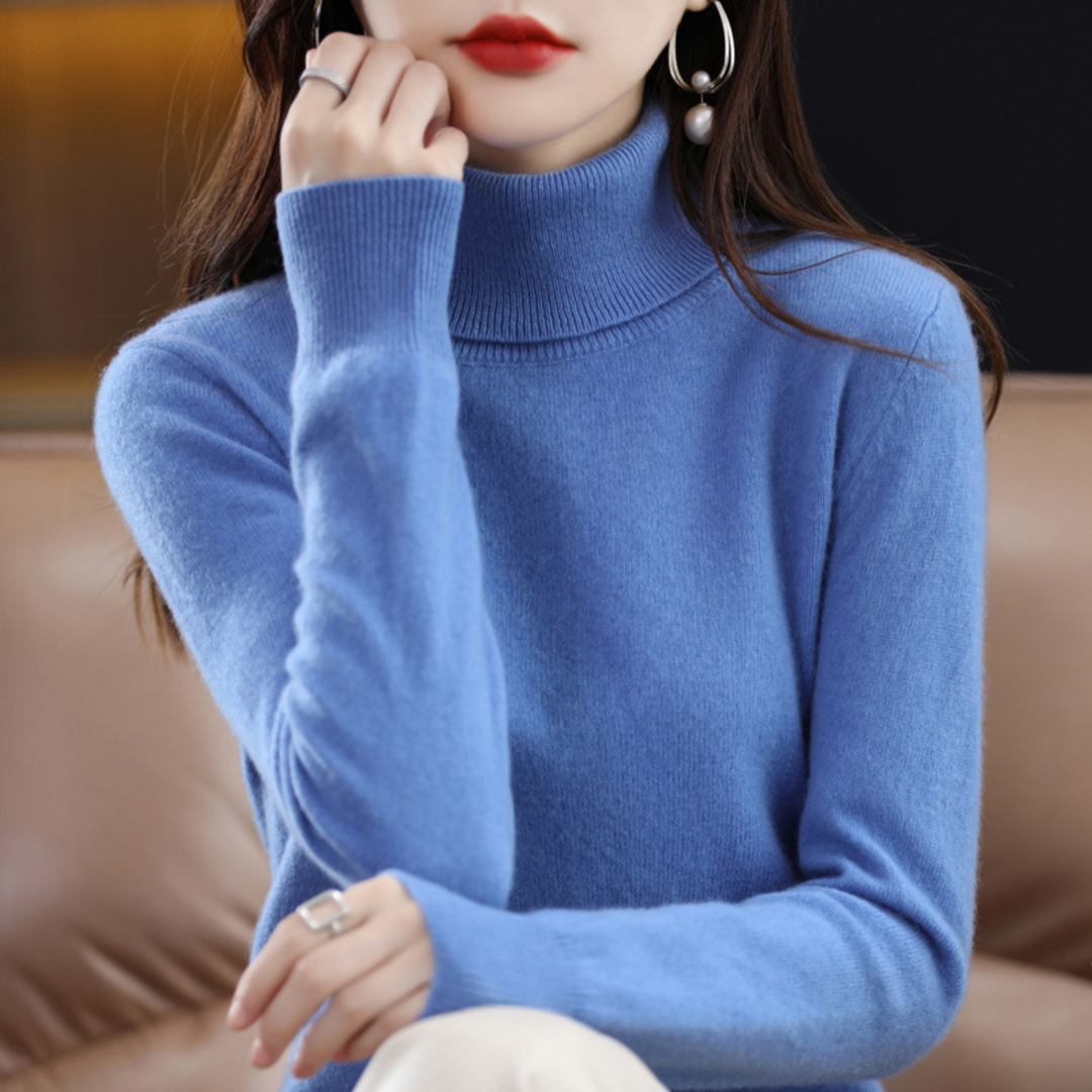 Damen Rollkragenpullover aus Kaschmir für Herbst/Winter-Blauw-S-Luzern Mode