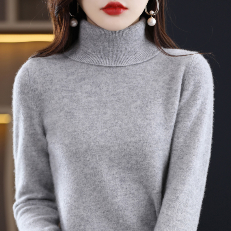 Damen Rollkragenpullover aus Kaschmir für Herbst/Winter-Grijs-S-Luzern Mode