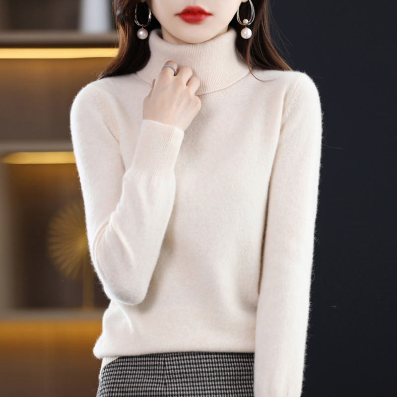 Damen Rollkragenpullover aus Kaschmir für Herbst/Winter-Lichtbruin-S-Luzern Mode