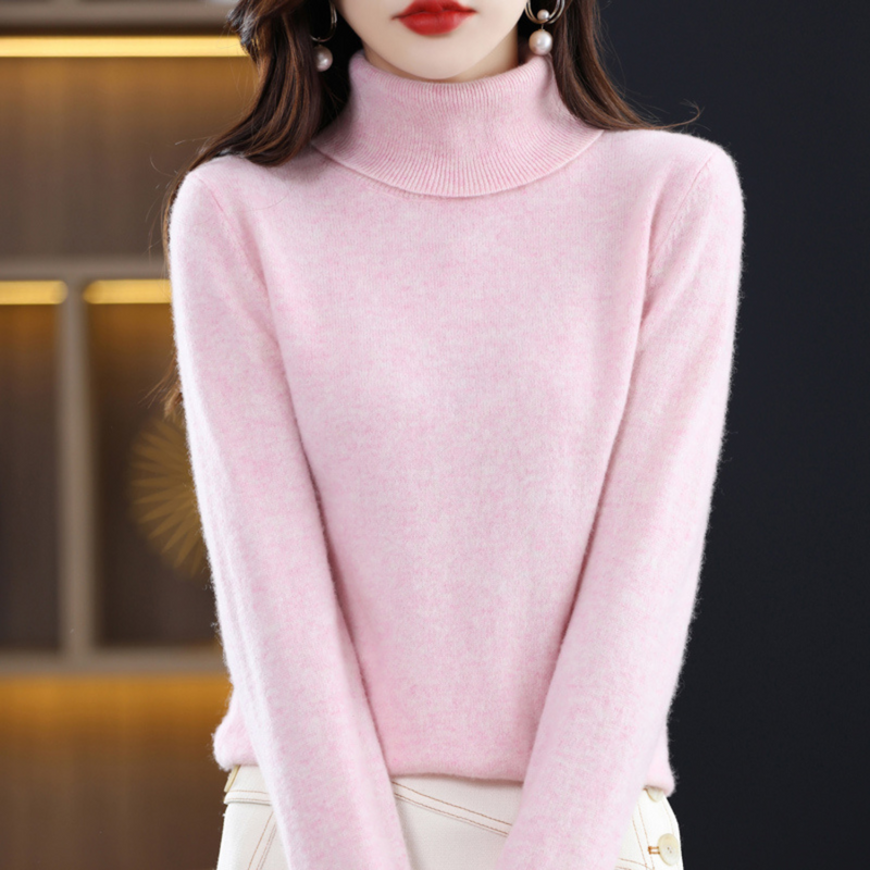 Damen Rollkragenpullover aus Kaschmir für Herbst/Winter-Lichtroze-S-Luzern Mode