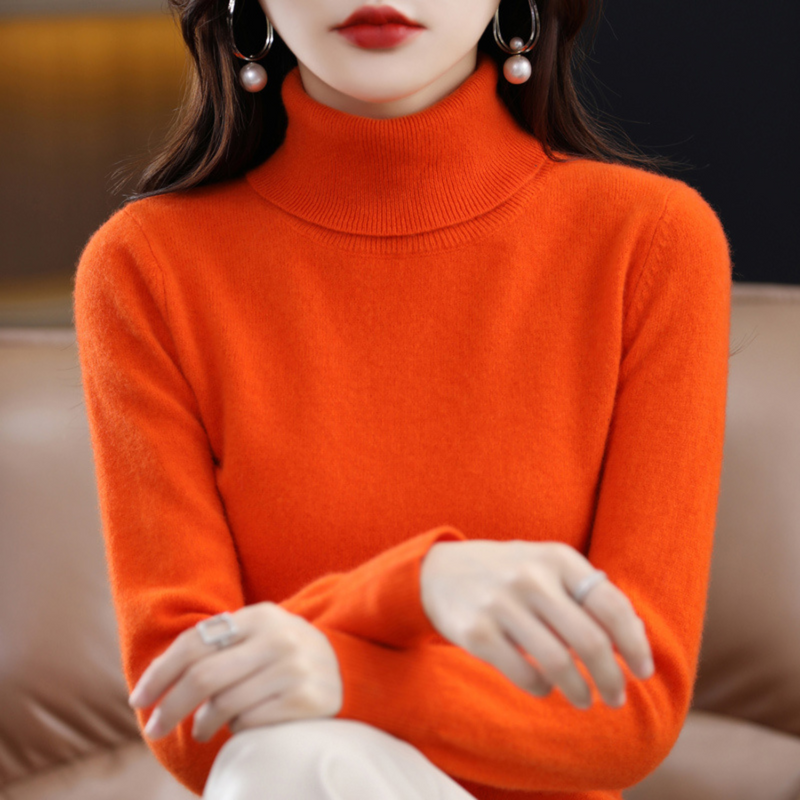 Damen Rollkragenpullover aus Kaschmir für Herbst/Winter-Oranje-S-Luzern Mode