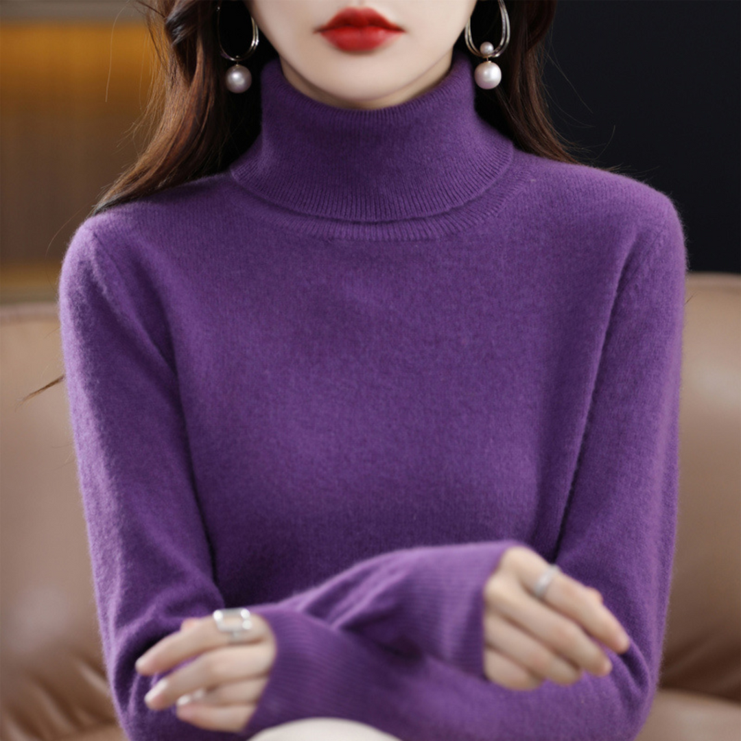 Damen Rollkragenpullover aus Kaschmir für Herbst/Winter-Paars-S-Luzern Mode