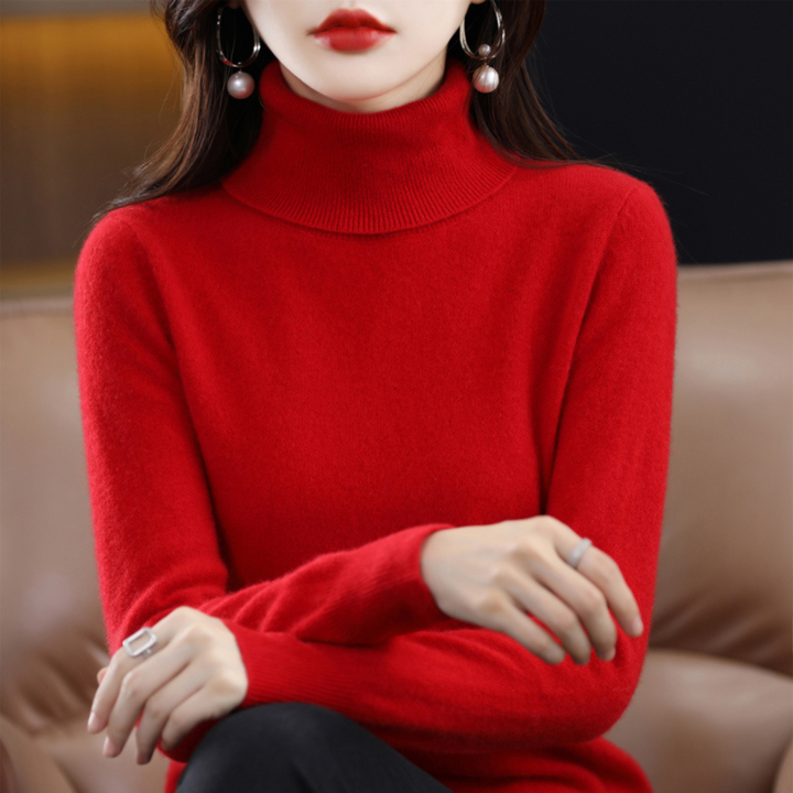 Damen Rollkragenpullover aus Kaschmir für Herbst/Winter-Rood-S-Luzern Mode