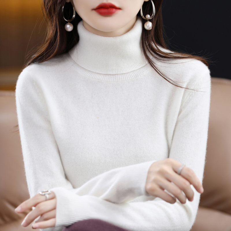 Damen Rollkragenpullover aus Kaschmir für Herbst/Winter-Wit-S-Luzern Mode