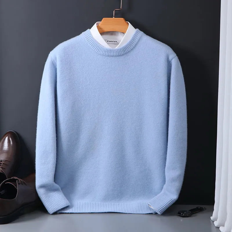 Herren Wollpullover Wintermode - Eleganter Strickpullover-Hellblau-S-Luzern Mode
