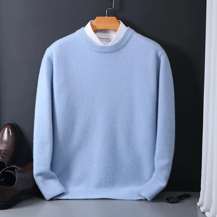 Herren Wollpullover Wintermode - Eleganter Strickpullover-Hellblau-S-Luzern Mode