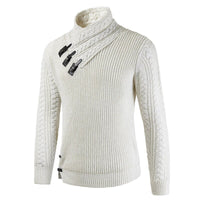 Herren Strickpullover mit Knopfdesign und Zopfmuster-Beige-S-Luzern Mode