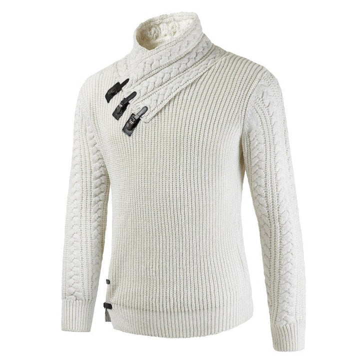 Herren Strickpullover mit Knopfdesign und Zopfmuster-Beige-S-Luzern Mode
