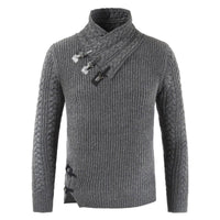 Herren Strickpullover mit Knopfdesign und Zopfmuster-Dunkelgrau-S-Luzern Mode