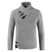 Herren Strickpullover mit Knopfdesign und Zopfmuster-Grau-S-Luzern Mode