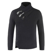 Herren Strickpullover mit Knopfdesign und Zopfmuster-Schwarz-S-Luzern Mode