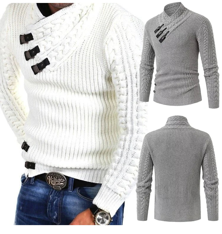Herren Strickpullover mit Knopfdesign und Zopfmuster-Luzern Mode