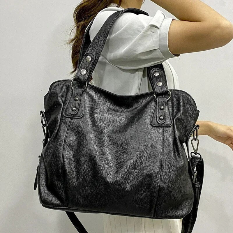 Damen Handtasche Leder - Elegante Schultertasche groß-Schwarz-Luzern Mode