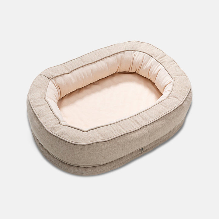 Hundebett | Oval Komfortabel Orthopädisch Beruhigend Luxus Rutschfest-Creme-M-Luzern Mode