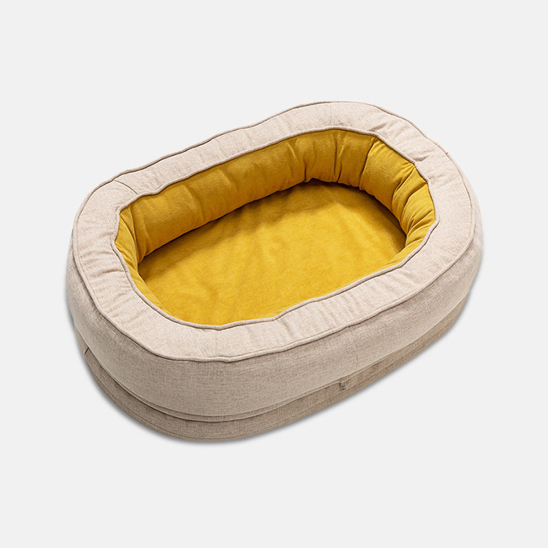 Hundebett | Oval Komfortabel Orthopädisch Beruhigend Luxus Rutschfest-Gelb-M-Luzern Mode