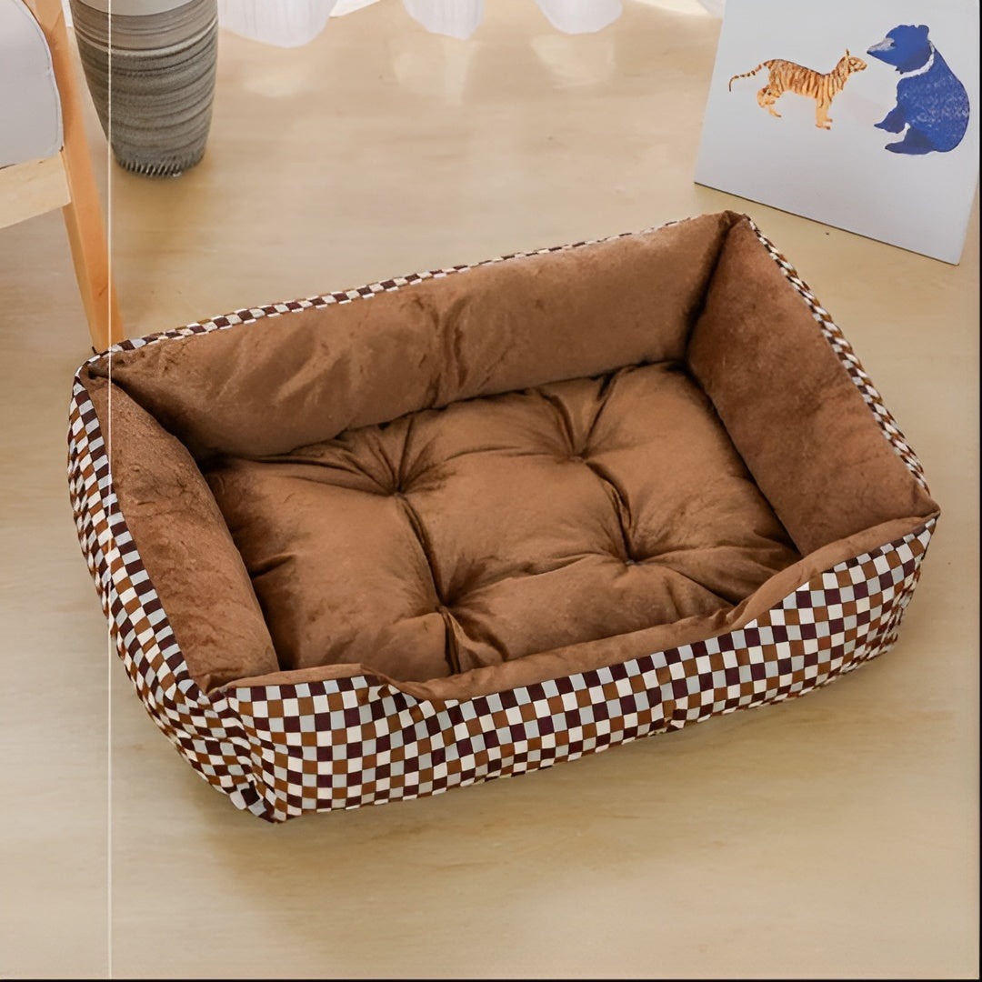 Haustierbett | Plüsch Weich Komfortabel Orthopädisch Sicher Warm-Karomuster-XS(40cm X 30cm)-Luzern Mode