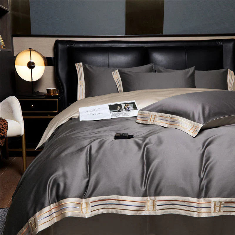 Bettwäsche Set | 4-teilig Satin Luxuriös Weich Komfortabel Langlebig Atmungsaktiv-Luzern Mode