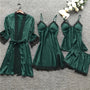 Damen Pyjama Set mit Spitzenbesatz - Nachtwäsche Kollektion-Grün-S-Luzern Mode