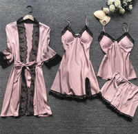 Damen Pyjama Set mit Spitzenbesatz - Nachtwäsche Kollektion-Rosa-S-Luzern Mode
