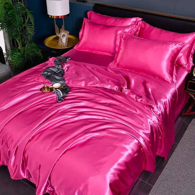 Bettbezug | Doppelbett Satin Komfortabel Weich Luxus Atmungsaktiv-Dunkelrosa-150X200CM-Luzern Mode