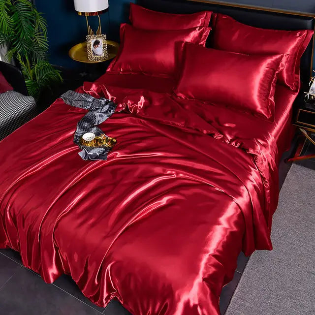 Bettbezug | Doppelbett Satin Komfortabel Weich Luxus Atmungsaktiv-Dunkelrot-150X200CM-Luzern Mode