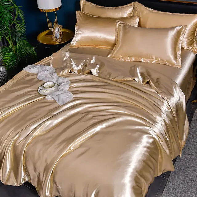 Bettbezug | Doppelbett Satin Komfortabel Weich Luxus Atmungsaktiv-Helles Gold-150X200CM-Luzern Mode