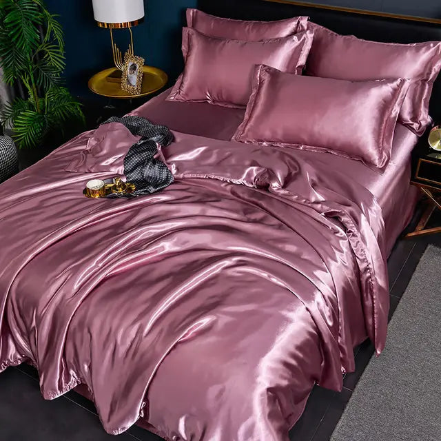 Bettbezug | Doppelbett Satin Komfortabel Weich Luxus Atmungsaktiv-Satinrosa-150X200CM-Luzern Mode