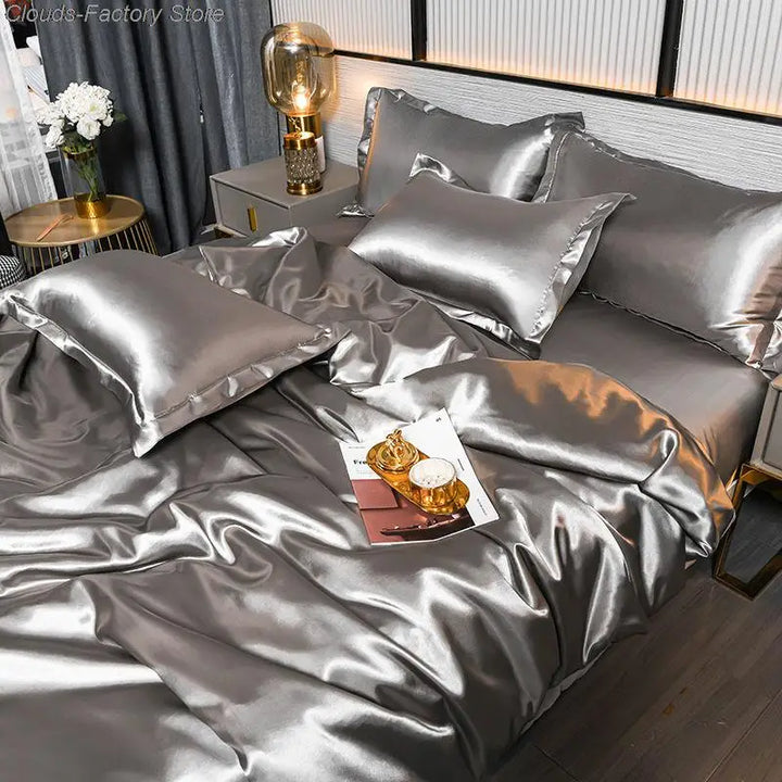 Bettbezug | Doppelbett Satin Komfortabel Weich Luxus Atmungsaktiv-Silber-150X200CM-Luzern Mode