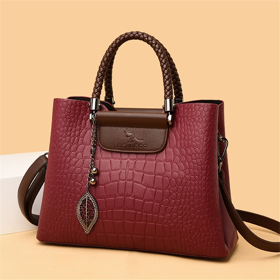 Geflochtene Handtasche Damen - Elegante Schultertasche-Rot-Luzern Mode