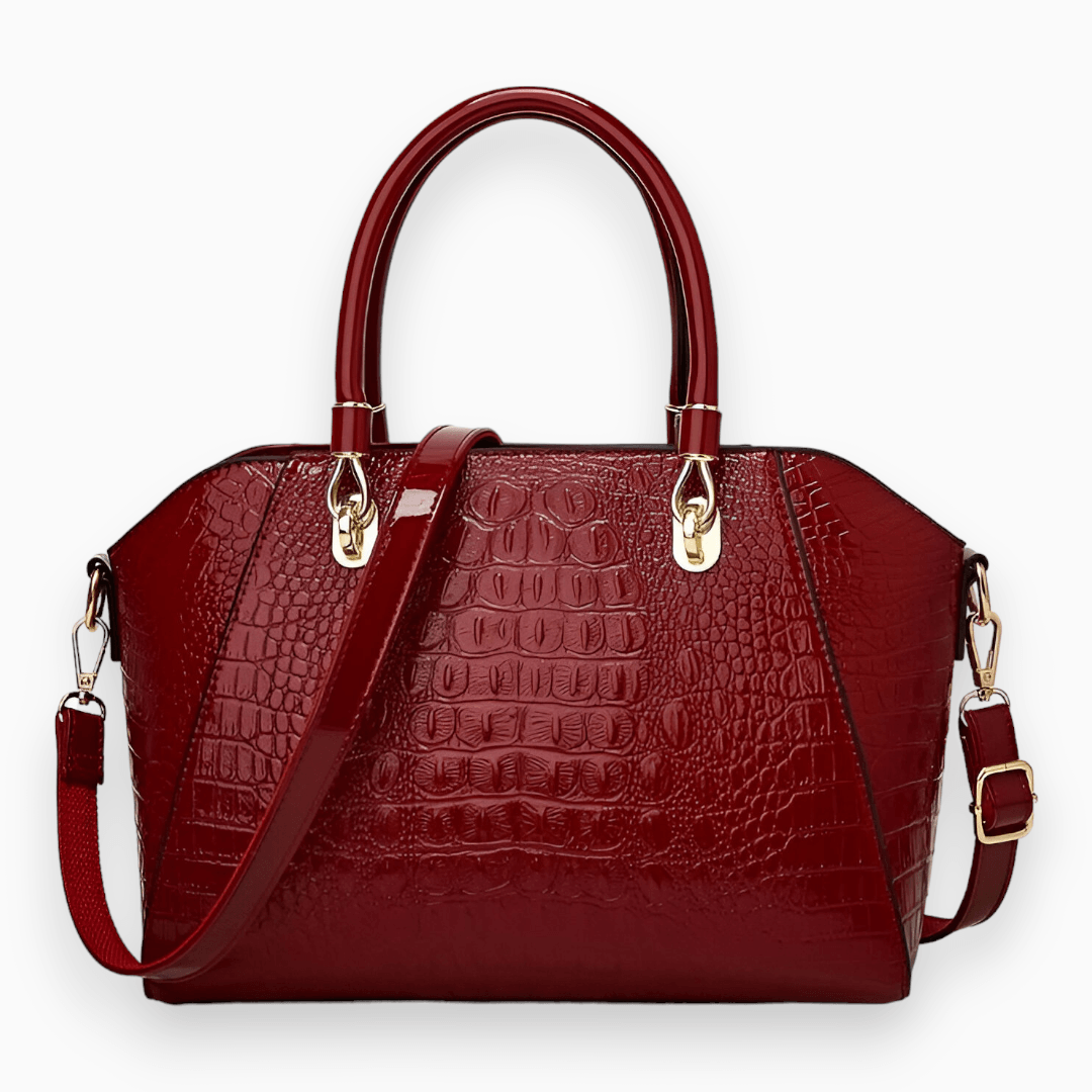 Luxus Damen Handtasche mit Krokodil-Muster und Schulterriemen-Bordeauxrot-Luzern Mode