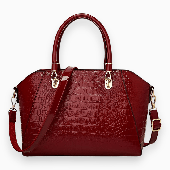 Luxus Damen Handtasche mit Krokodil-Muster und Schulterriemen-Bordeauxrot-Luzern Mode