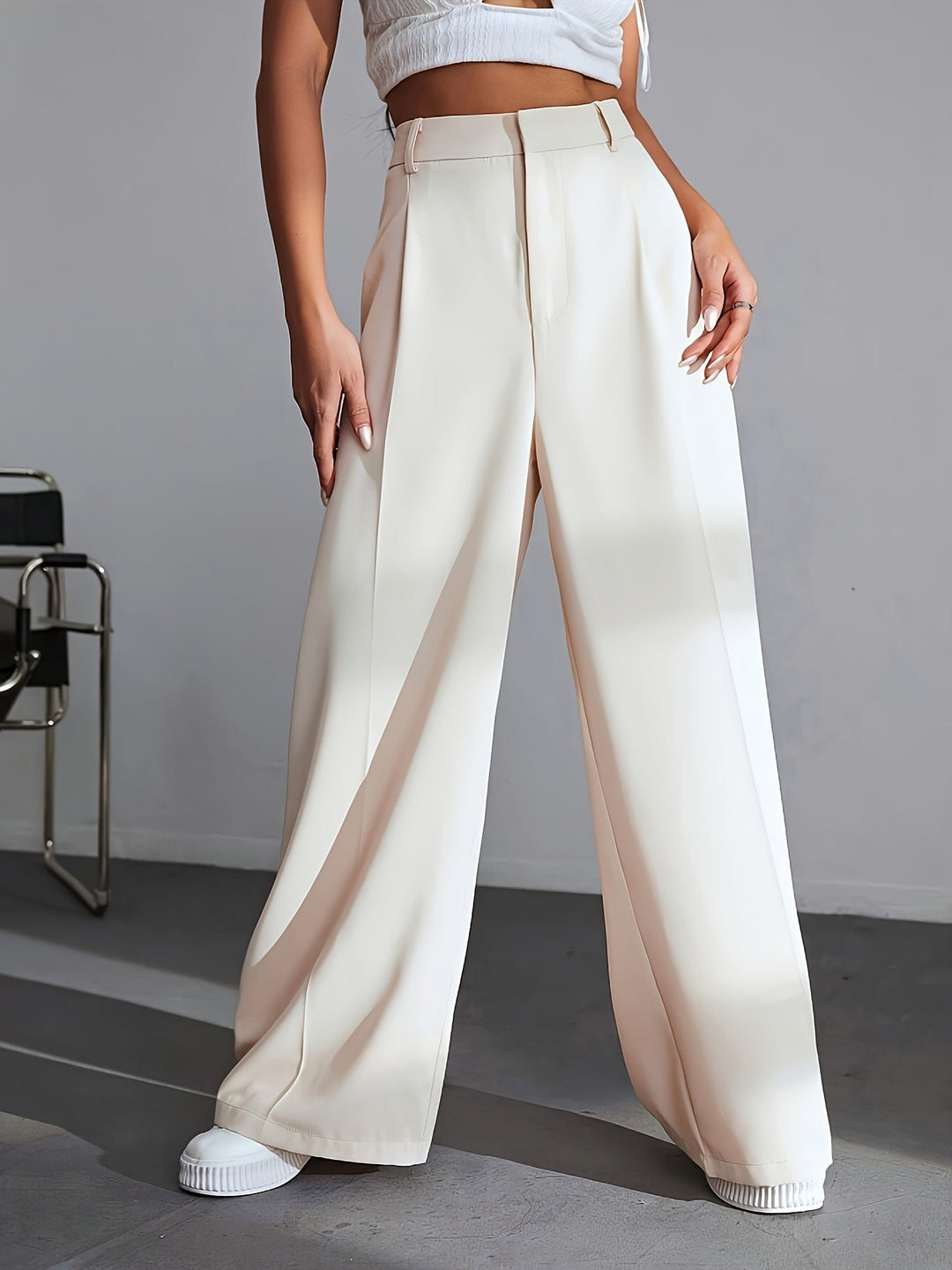 Damen High Waist Palazzo Hose mit weitem Bein Design-S-Weiß-Luzern Mode