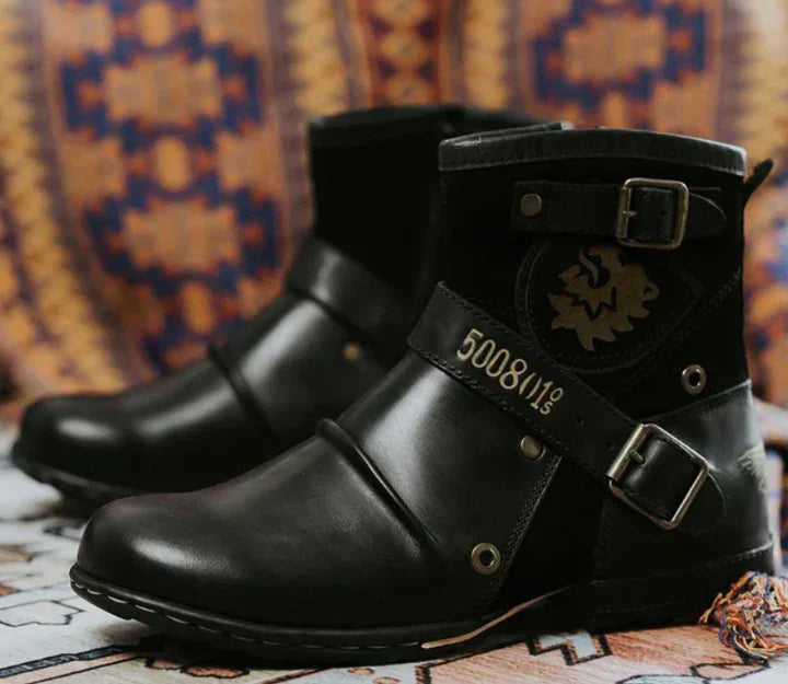 Herren Motorradstiefel mit Schnallen und Löwenemblem-Luzern Mode