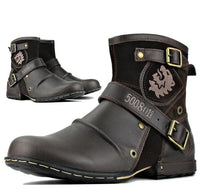 Herren Motorradstiefel mit Schnallen und Löwenemblem-Kaffee-39-Luzern Mode
