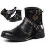 Herren Motorradstiefel mit Schnallen und Löwenemblem-Schwarz-39-Luzern Mode