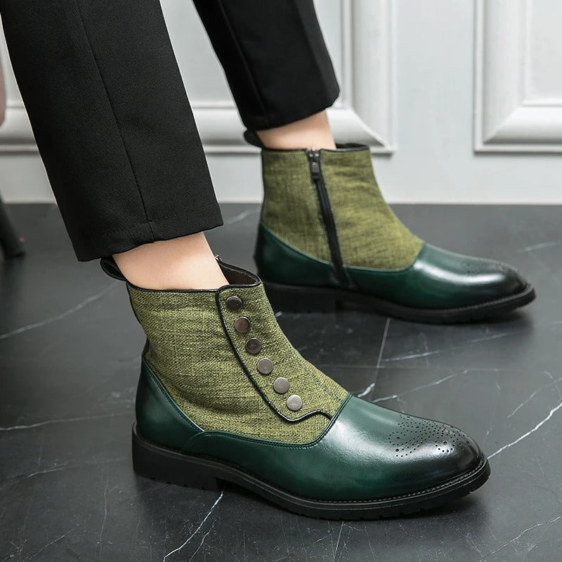 Herren Stiefeletten mit Reißverschluss und Knopfdesign-Grün-38-Luzern Mode