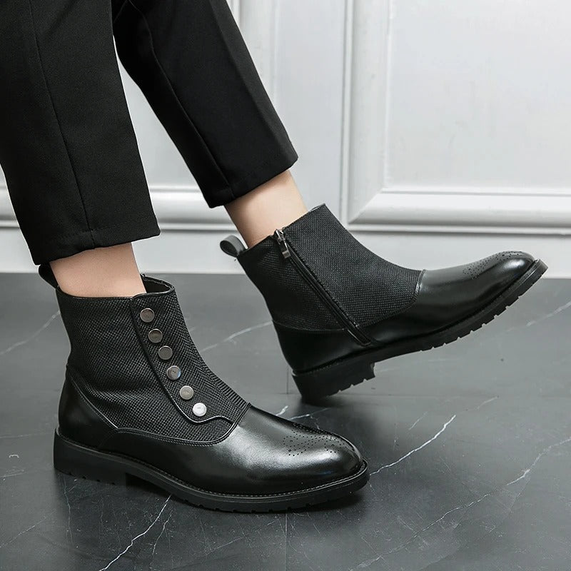 Herren Stiefeletten mit Reißverschluss und Knopfdesign-Luzern Mode