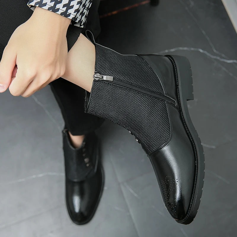 Herren Stiefeletten mit Reißverschluss und Knopfdesign-Luzern Mode