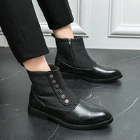 Herren Stiefeletten mit Reißverschluss und Knopfdesign-Schwarz-38-Luzern Mode