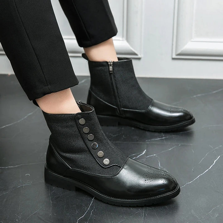 Herren Stiefeletten mit Reißverschluss und Knopfdesign-Schwarz-38-Luzern Mode