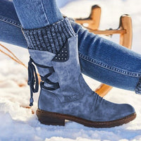 Damen Winterstiefeletten mit Schnürung und Nieten-Design-Blau-35-Luzern Mode