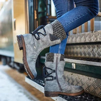 Damen Winterstiefeletten mit Schnürung und Nieten-Design-Grau-35-Luzern Mode