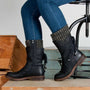 Damen Winterstiefeletten mit Schnürung und Nieten-Design-Schwarz-35-Luzern Mode